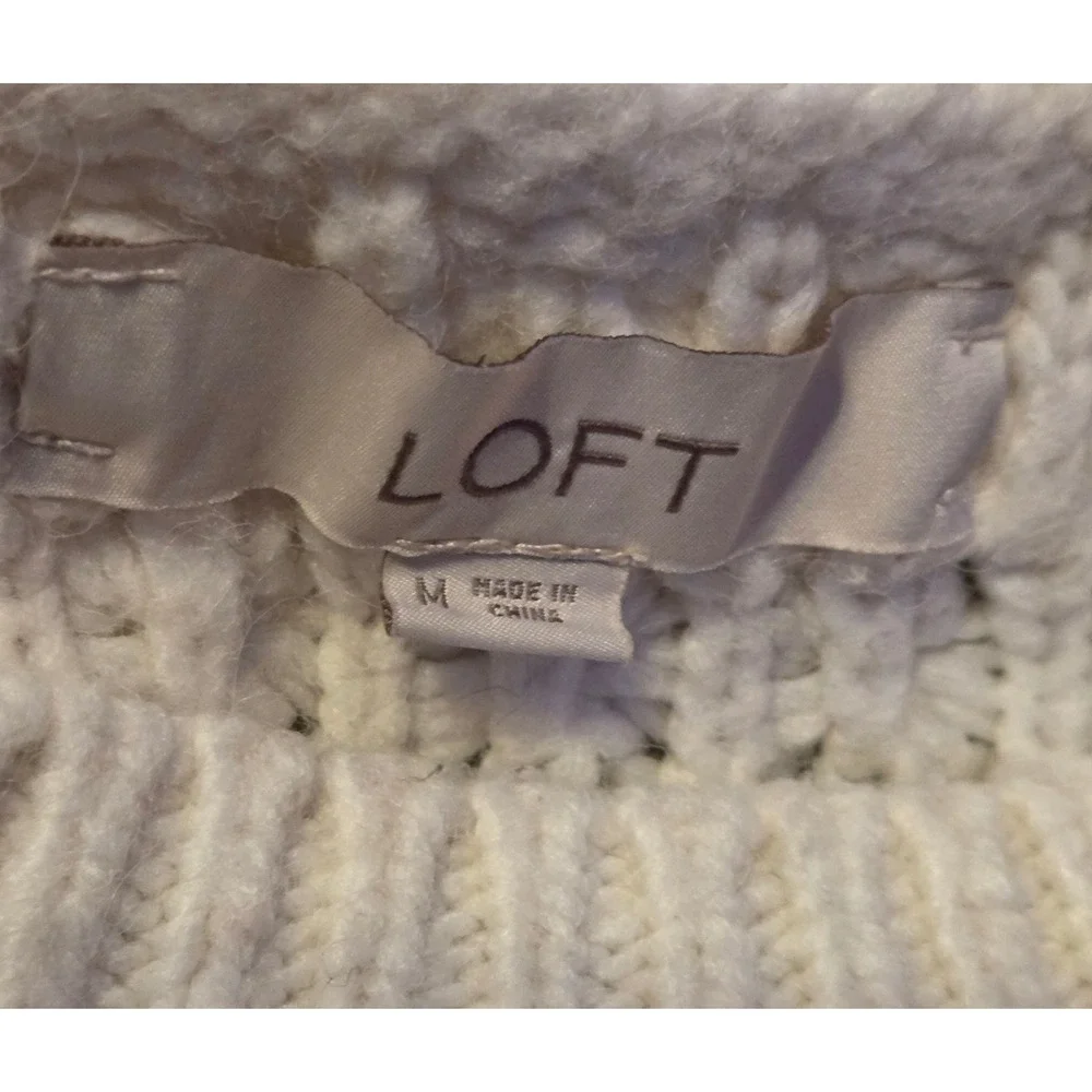 Loft Long Sleeve Popcorn Knit Crewneck Sweater Women's Medium White Wool Blend